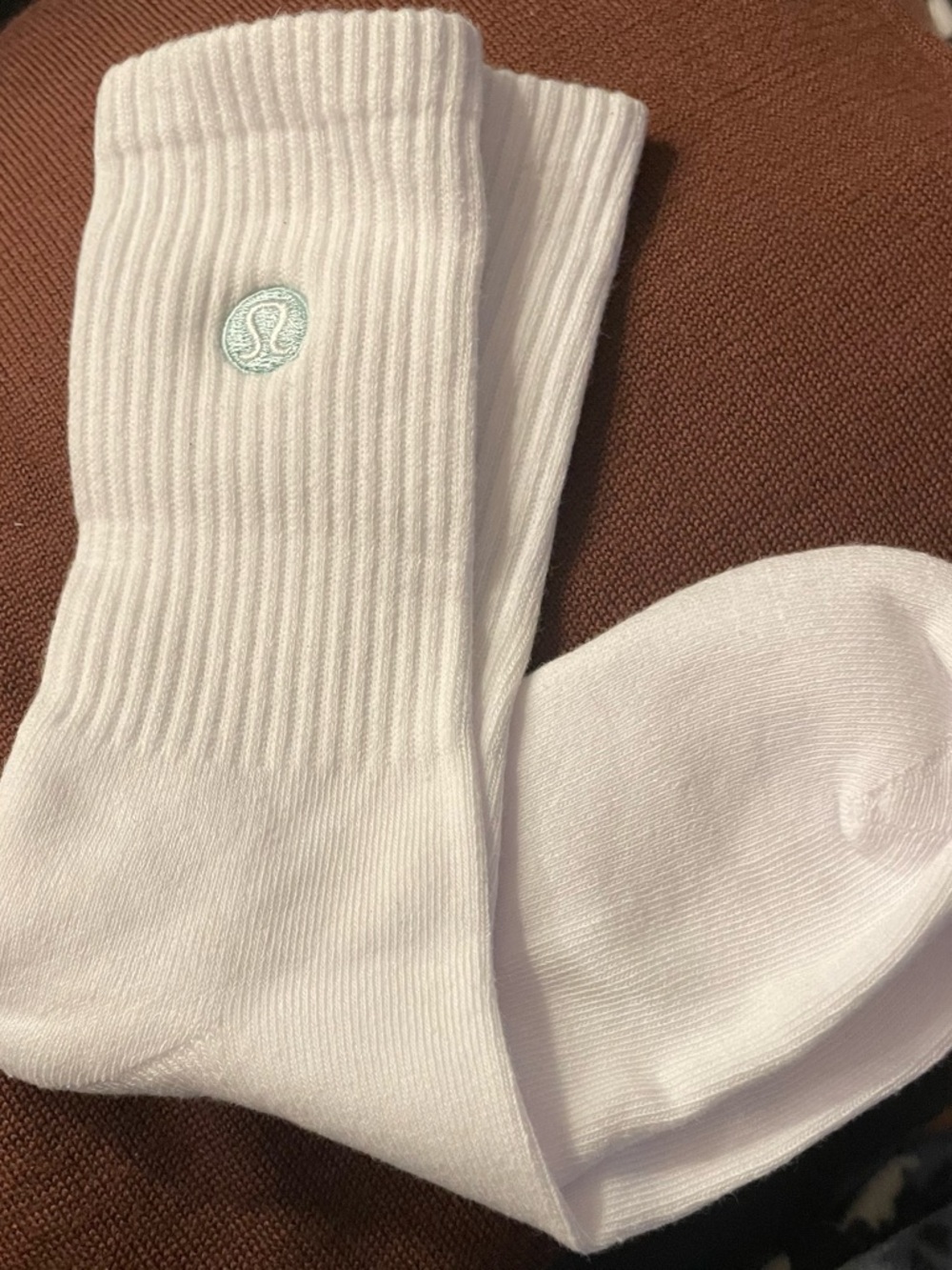 lululemon athletica White Crew Socks with Mint Logo